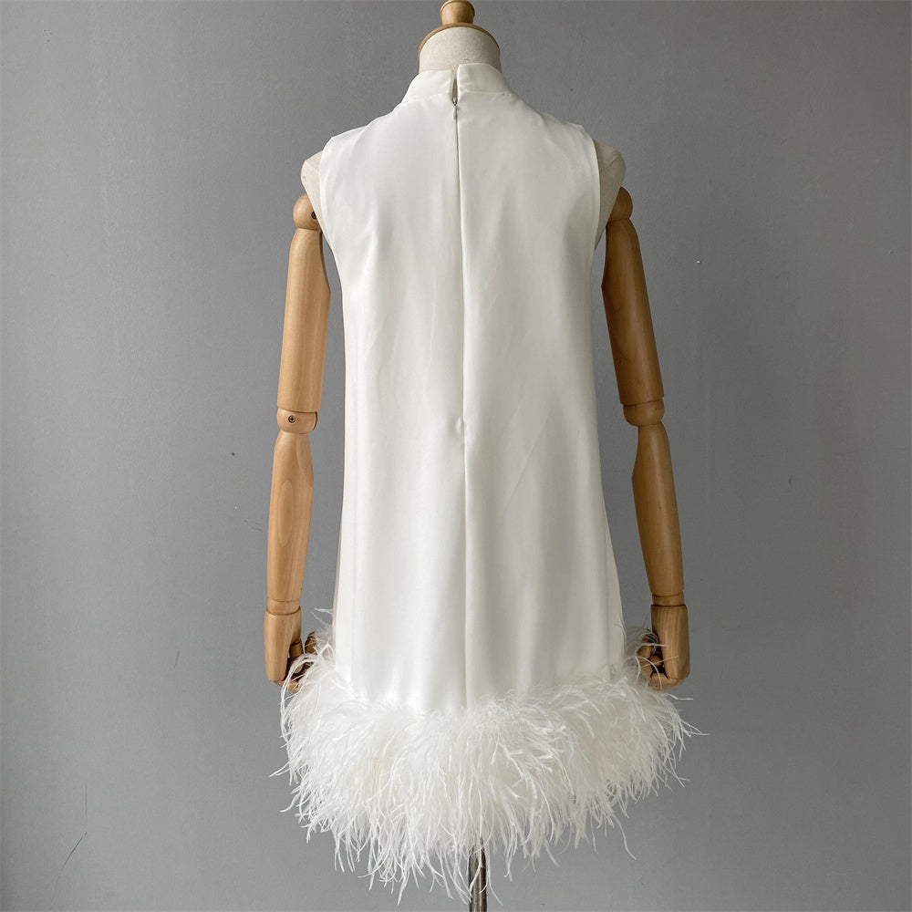 Patchwork Chiffon Ladies Tube Tops Tank Tops Strapless Vest Sleeveless Women Tops With Ostrich Feather
