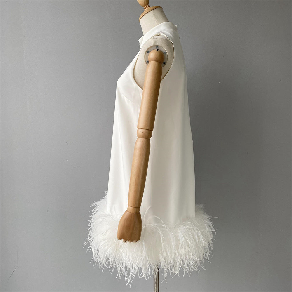 Patchwork Chiffon Ladies Tube Tops Tank Tops Strapless Vest Sleeveless Women Tops With Ostrich Feather