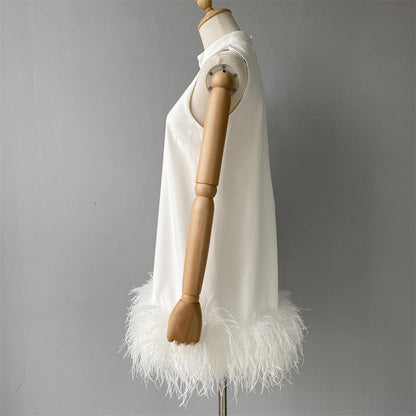 Patchwork Chiffon Ladies Tube Tops Tank Tops Strapless Vest Sleeveless Women Tops With Ostrich Feather