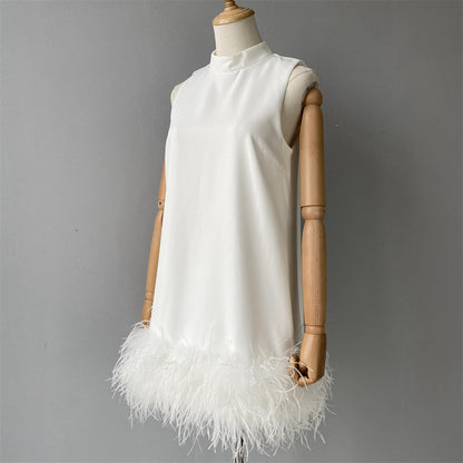 Patchwork Chiffon Ladies Tube Tops Tank Tops Strapless Vest Sleeveless Women Tops With Ostrich Feather