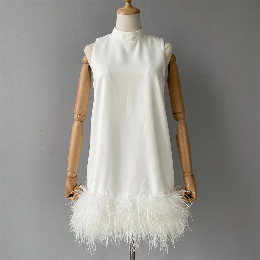 Patchwork Chiffon Ladies Tube Tops Tank Tops Strapless Vest Sleeveless Women Tops With Ostrich Feather