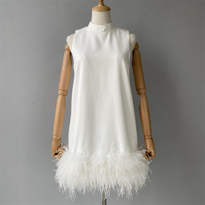 Patchwork Chiffon Ladies Tube Tops Tank Tops Strapless Vest Sleeveless Women Tops With Ostrich Feather