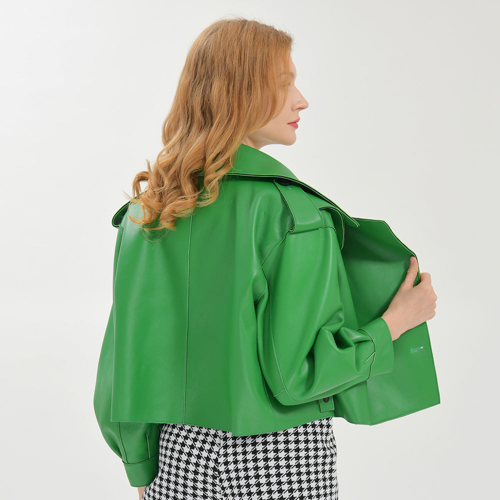 Women Plus Size Colorful Pure Genuine Real Sheep Skin Leather Jacket