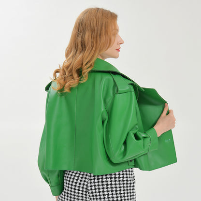 Women Plus Size Colorful Pure Genuine Real Sheep Skin Leather Jacket