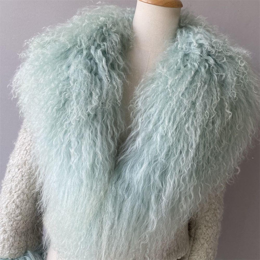 Thick Warm Long Sleeves Sheep Fur Short Style Autumn Big Luxury Lamb Fur Collar