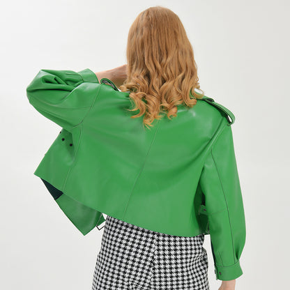 Women Plus Size Colorful Pure Genuine Real Sheep Skin Leather Jacket