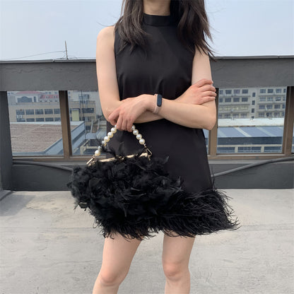 Patchwork Chiffon Ladies Tube Tops Tank Tops Strapless Vest Sleeveless Women Tops With Ostrich Feather