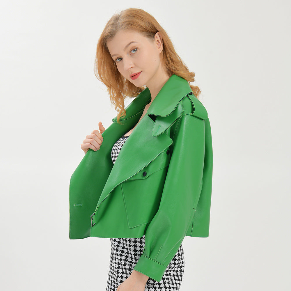 Women Plus Size Colorful Pure Genuine Real Sheep Skin Leather Jacket