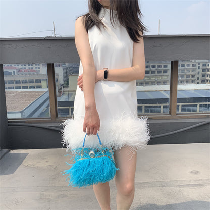 Patchwork Chiffon Ladies Tube Tops Tank Tops Strapless Vest Sleeveless Women Tops With Ostrich Feather