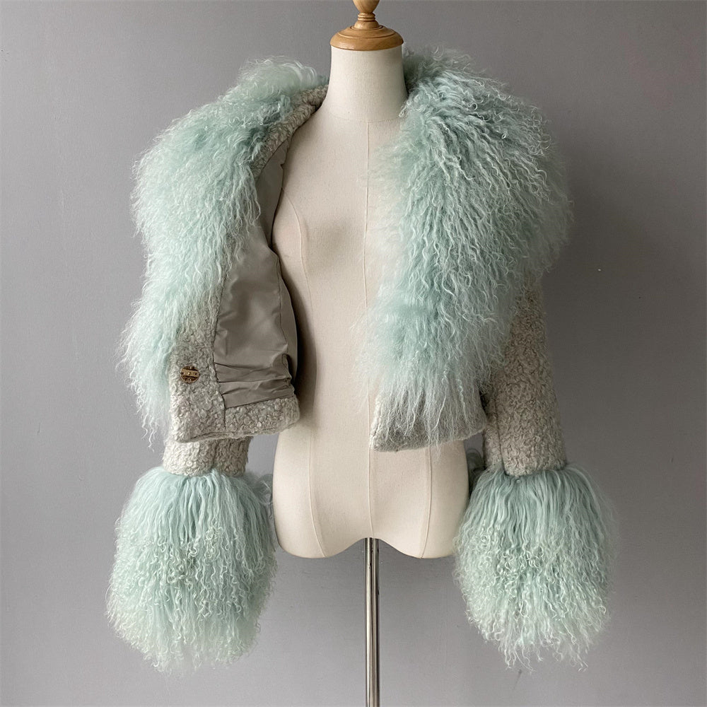 Thick Warm Long Sleeves Sheep Fur Short Style Autumn Big Luxury Lamb Fur Collar