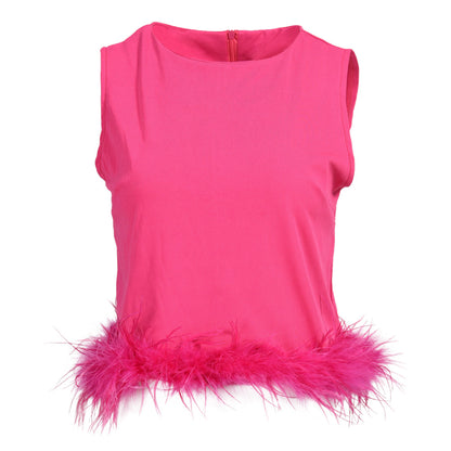 Sleeveless Feather Crop Vest Ladies Tank Tops Custom Patchwork Chiffon Women Ostrich Feather Top