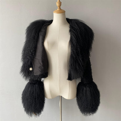 Thick Warm Long Sleeves Sheep Fur Short Style Autumn Big Luxury Lamb Fur Collar