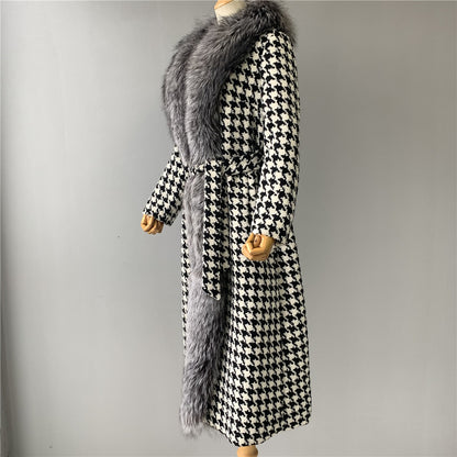 Jaxmonoy Long Style Cashmere Coat Stylish Ladies Outwear Coats With Real Fur Collars