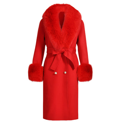 Jaxmonoy Cashmere Overcoat With Real Fur Collar And Cuffs