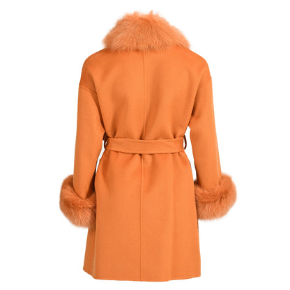 Wholesale Cashmere Coat With Real Detachable Fox Fur Scarf And Cuffs Winter High Quality Wool Blend Coats For Women