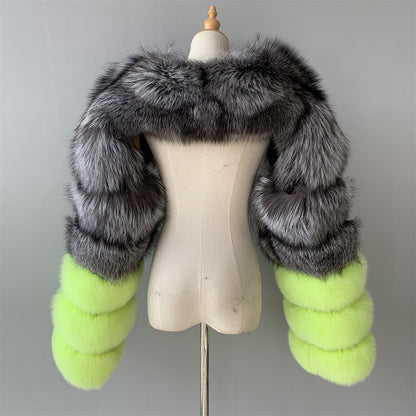 Jaxmonoy New Trend Winter Women Fashion Ladies Two Piece Real Raccoon Fur Sleeve