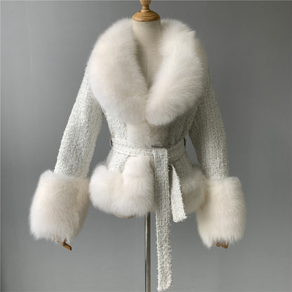 Jaxmonoy Popular Cashmere Coat With Real Fox Fur Collar And Cuffs