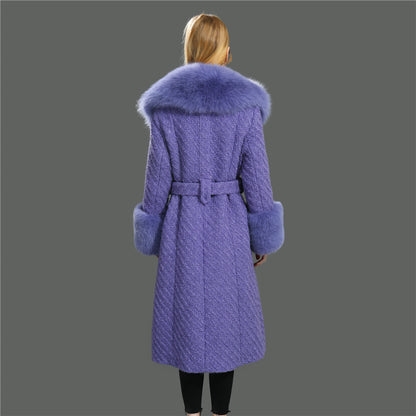 Jaxmonoy Popular Cashmere Coat With Real Fox Fur Collar And Cuffs