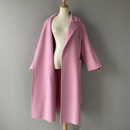 Solid Color Cashmere Coat With Big Side Pocket And Removable Belt