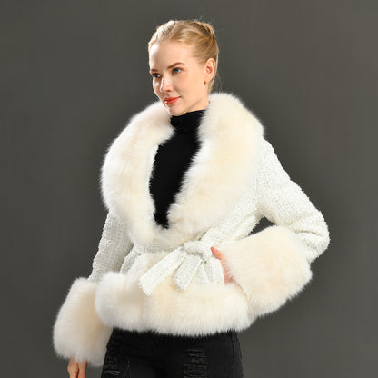 Jaxmonoy Popular Cashmere Coat With Real Fox Fur Collar And Cuffs