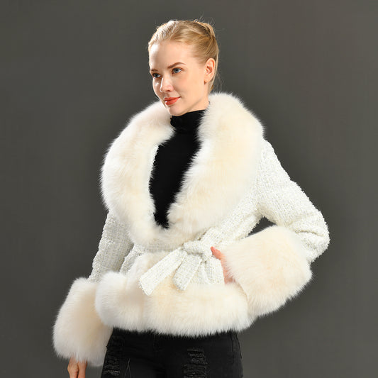 Jaxmonoy Popular Cashmere Coat With Real Fox Fur Collar And Cuffs