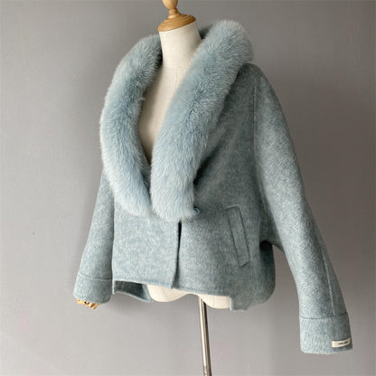 Custom High Quality Double-faced Cashmere Coat With Luxury Real Fox Fur Collar