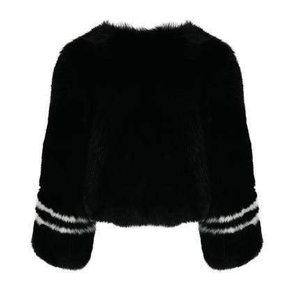 Crew Neck Fluffy Real Fox Fur Coat Custom Color for women
