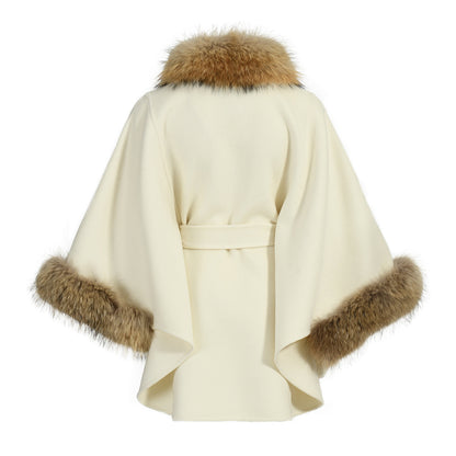 Cashmere Wool Coat With Real Raccoon Fur Collar And Cuffs Women