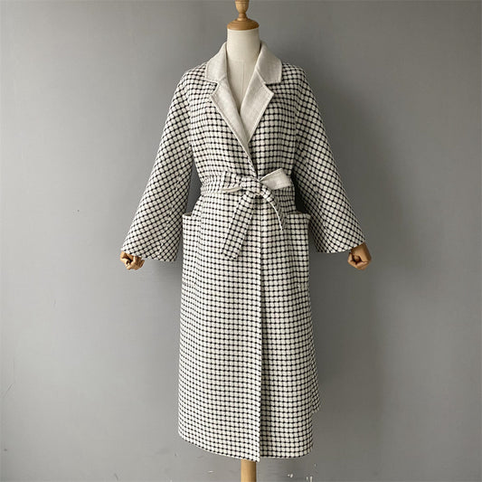 Solid Color Cashmere Coat With Big Side Pocket And Removable Belt