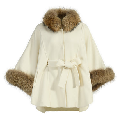 Cashmere Wool Coat With Real Raccoon Fur Collar And Cuffs Women