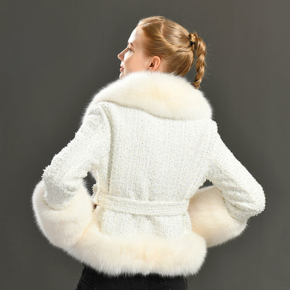 Jaxmonoy Popular Cashmere Coat With Real Fox Fur Collar And Cuffs
