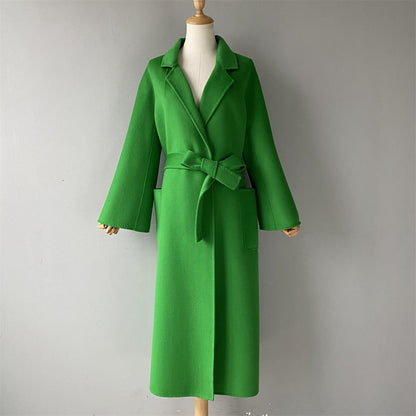 Solid Color Cashmere Coat With Big Side Pocket And Removable Belt