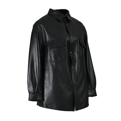 Turn-down Collar Real Sheepskin Leather Jacket for women