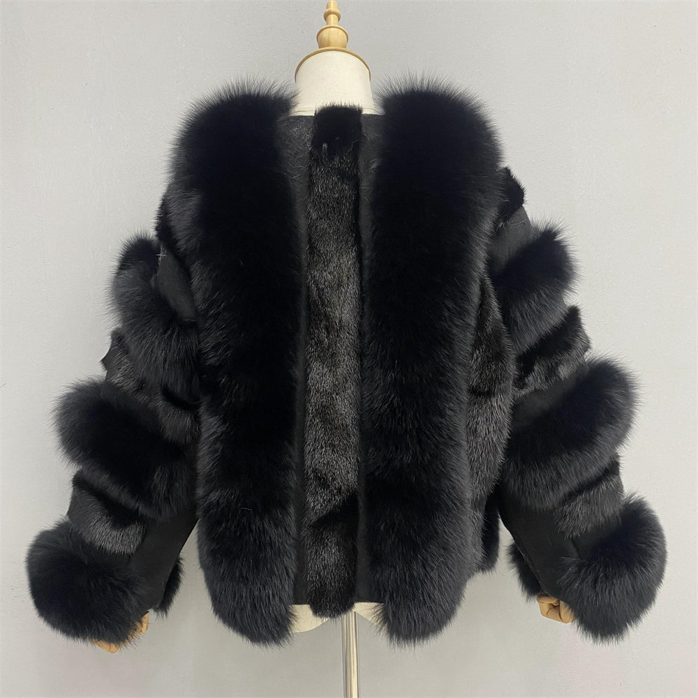 Winter Thick Warm Regular Length Genuine Fluffy Fox Fur Coat Fashion Women Real Fox Fur Coat Jacket