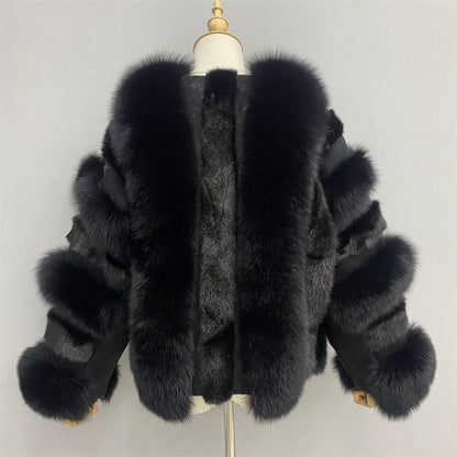 Winter Thick Warm Regular Length Genuine Fluffy Fox Fur Coat Fashion Women Real Fox Fur Coat Jacket