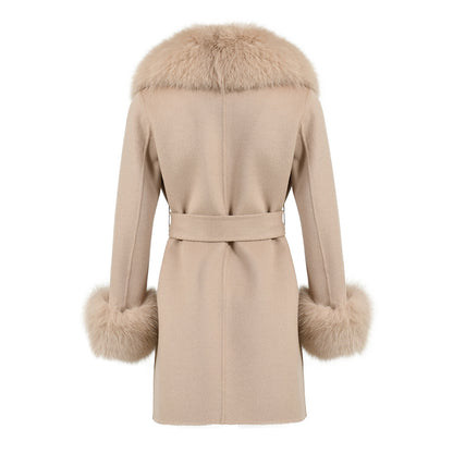 Regular Length Wool Coat With Luxury Fox Fur Collar And Cuffs Women Double-sided Cashmere Coats With Fur New
