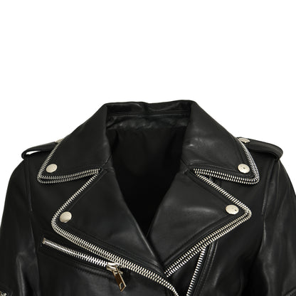 Women Genuine Sheepskin Leather Jackets Zipper Design Wholesale Custom Mens Leather Jacket