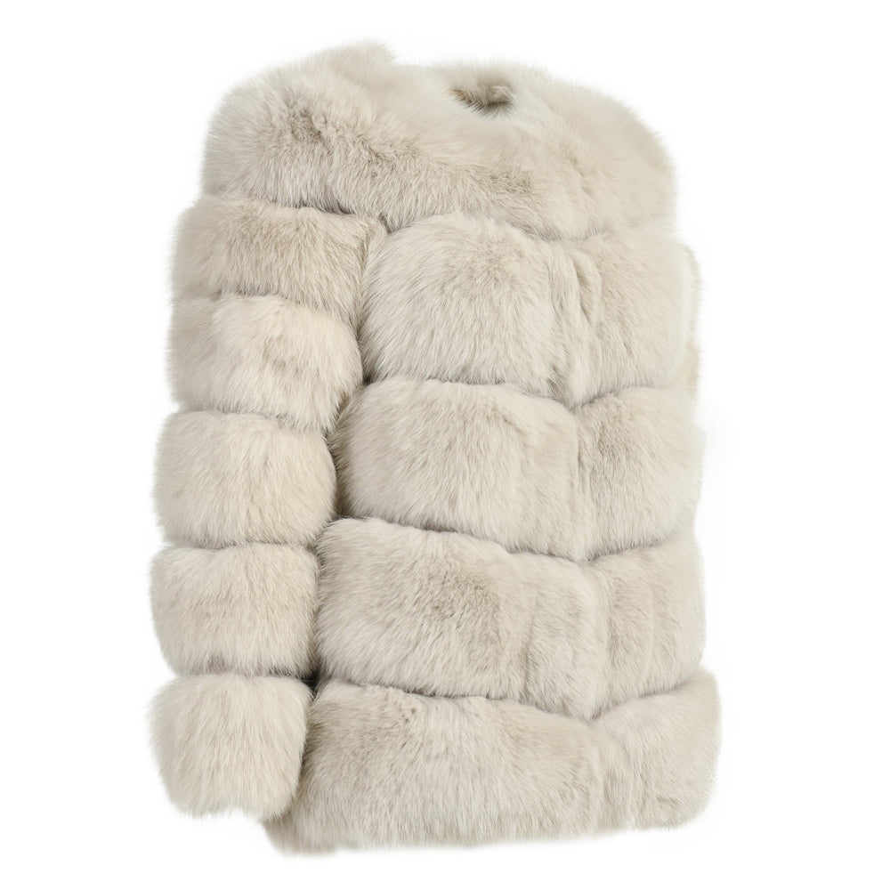 Crew Neck Ladies Real Fluffy Fox Fur Coat Custom Plus Size Coats