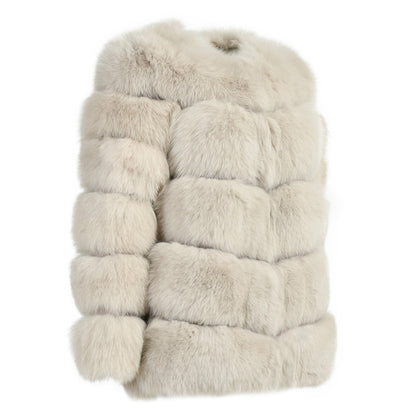 Crew Neck Ladies Real Fluffy Fox Fur Coat Custom Plus Size Coats