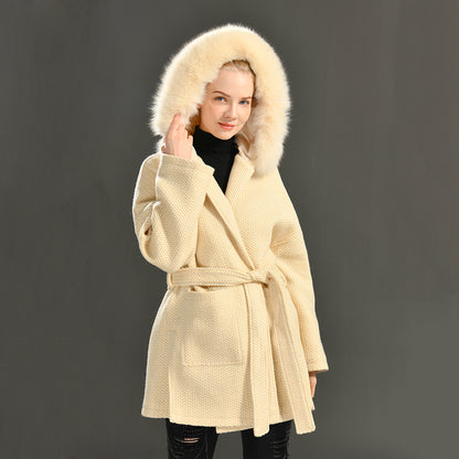 Jaxmonoy Autumn And Winter Cashmere Coat With Real Big Fur Collar