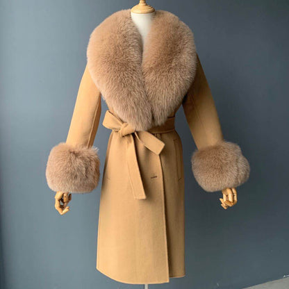 Jaxmonoy Cashmere Overcoat With Real Fur Collar And Cuffs