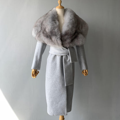 Jaxmonoy Modern Style Cashmere Coat With Luxurious Real Fox Fur Collar