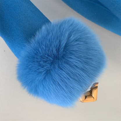 Jaxmonoy Cashmere Overcoat With Real Fur Collar And Cuffs