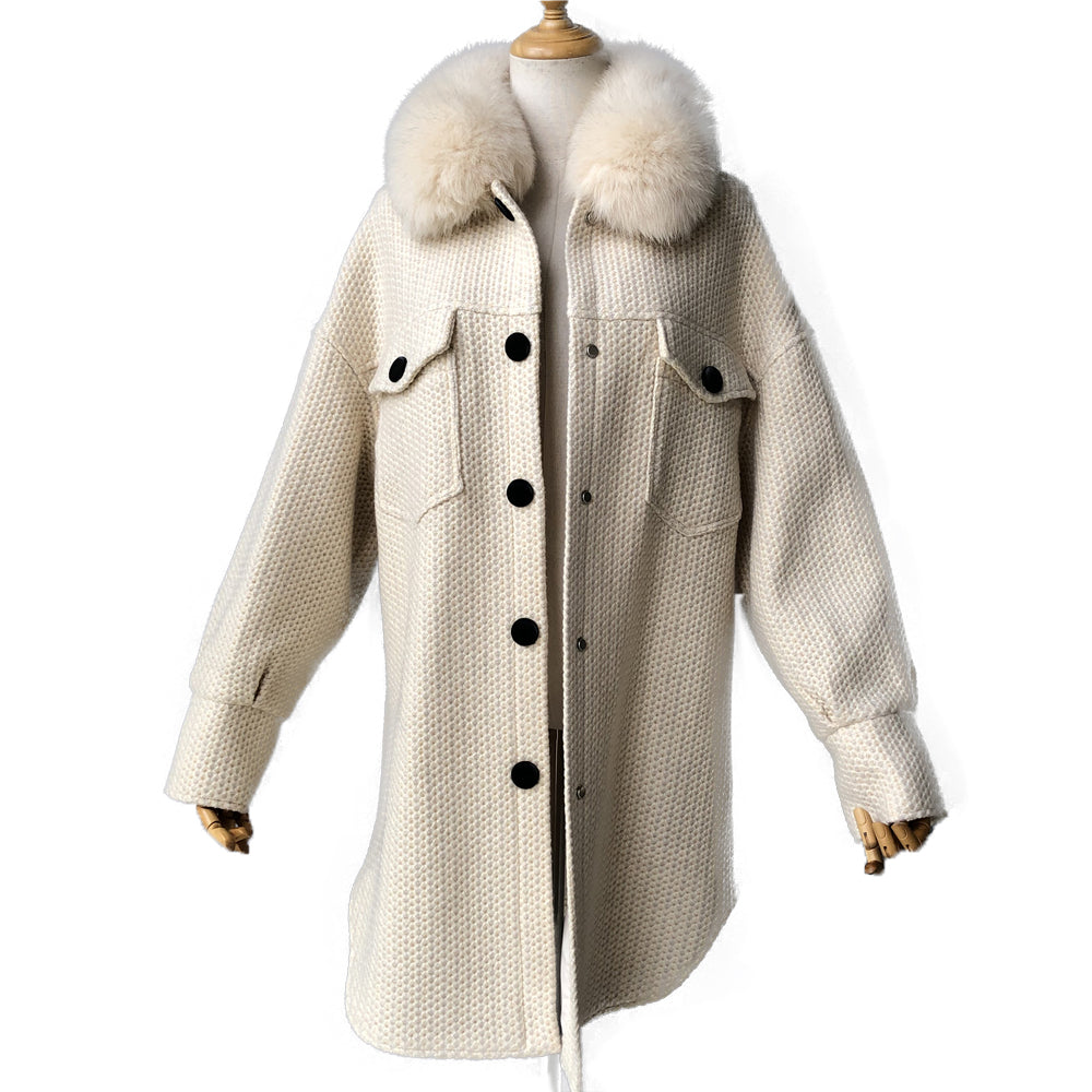 Jaxmonoy Elegant Lady Fashion Long Sleeve Turn-down Cashmere Coat