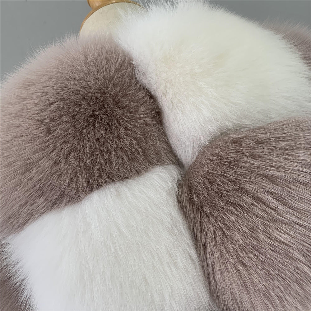 Jaxmonoy Two-color Stitching Classic Style Fashion Warm Winter Real Fox Fur Coat