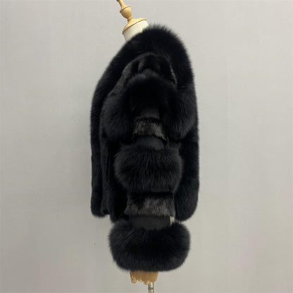 Winter Thick Warm Regular Length Genuine Fluffy Fox Fur Coat Fashion Women Real Fox Fur Coat Jacket