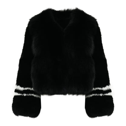 Crew Neck Fluffy Real Fox Fur Coat Custom Color for women