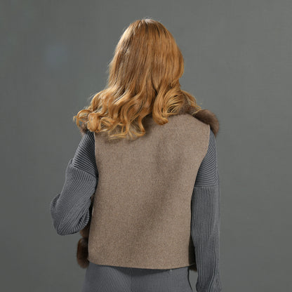 Jaxmonoy Fashionable Real Fluffy Fox Fur Jacket Cashmere Vest
