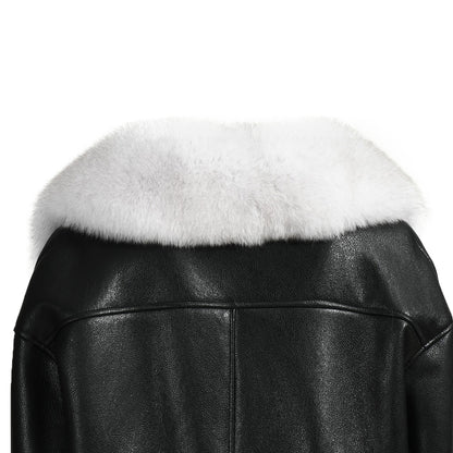 Shearling Coat With Real Fox Fur Collar Leather Jacket For Women