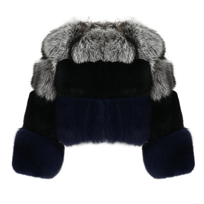 Mixed Color Crew Neck Cropped Real Fox Fur Coat Coldproof Winter Genuine Fox Fur Coat Women Real